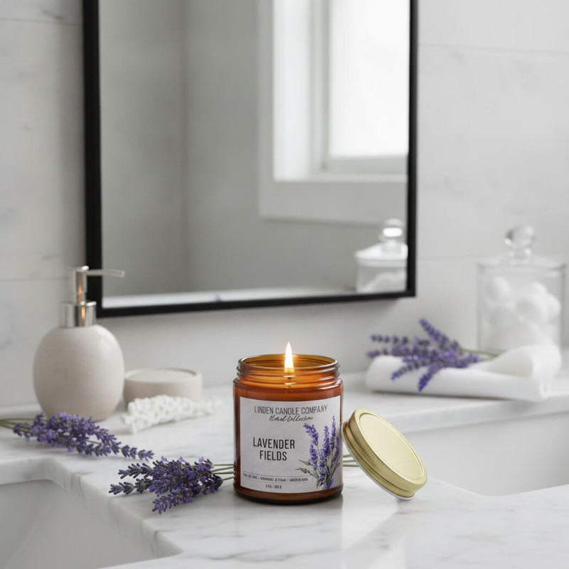 Linden Candle Blooming Lavender Fields 9oz Organic Floral Soy Candle.