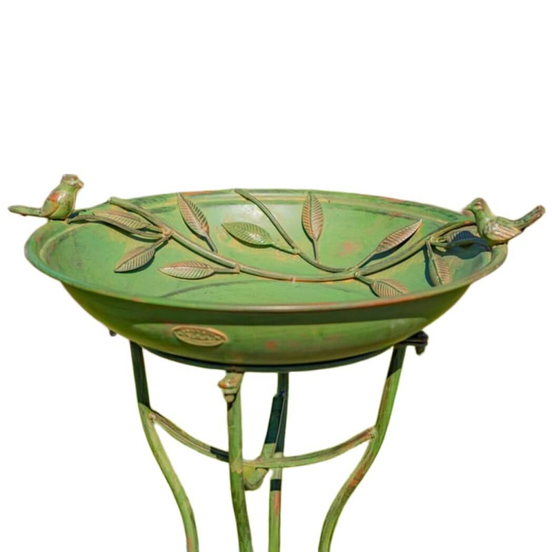 Zaer 31" Tall "Two Birds" Iron Birdbath with Verdi Green Finish