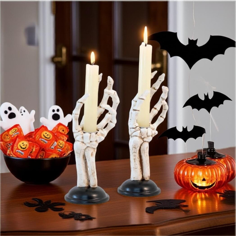 Boston International 8" Tall Skeleton Hand Halloween Taper Candle Holders, Set of 2