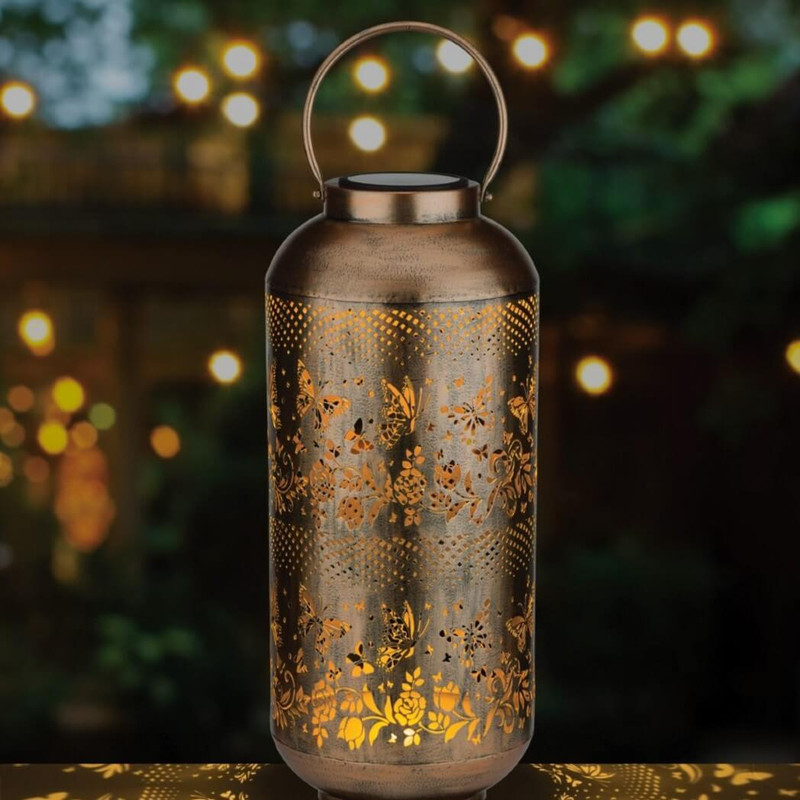 Regal Art Cylinder Shadow Solar Lantern, Gold