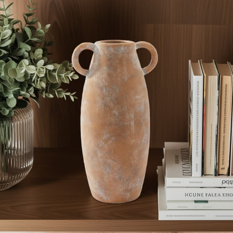 Maison Vase with Handles, Brown Porcelain