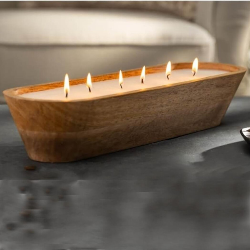 Lone Elm Sweet Vanilla Scented Candle in a Wooden Oval Design Bowl