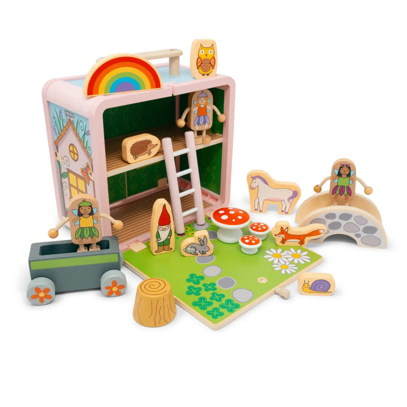 Jack Rabbit Creations-Fairy House Suitcase Playset - Portable Wooden Toy Set