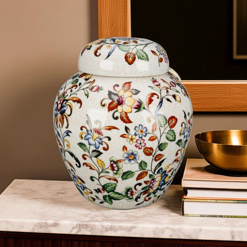 AA Importing 10" Jar with Lid, Floral Design