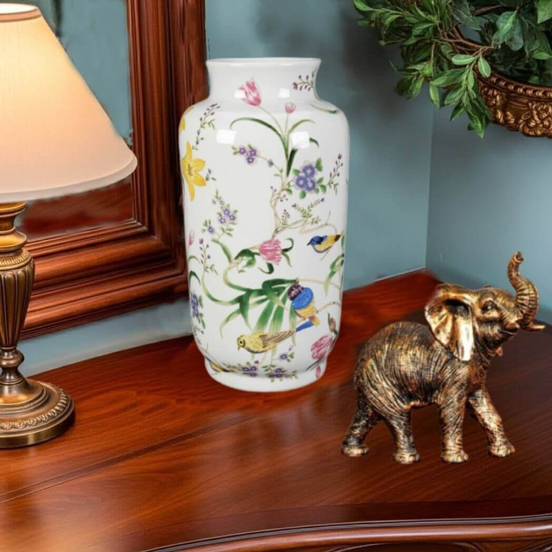 AA Importing Birds and Flowers Porcelain Vase