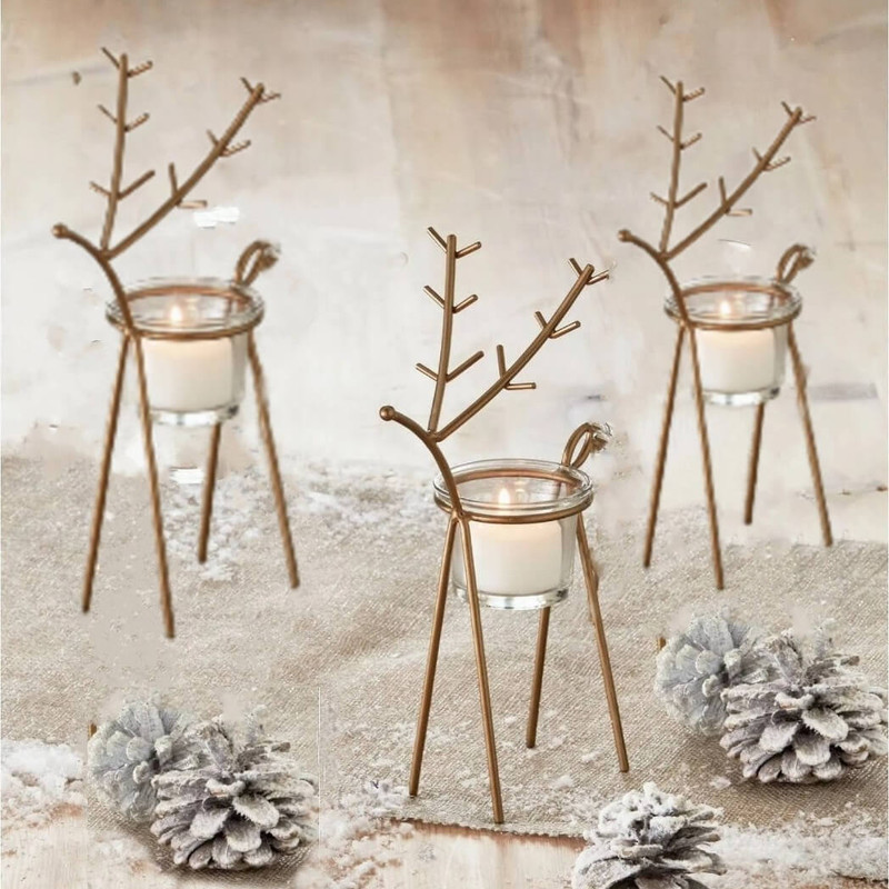 Tag Reindeer Tealight Holder, Antique Gold, Small