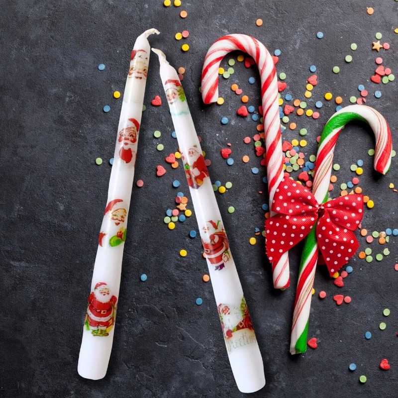 Santa Christmas Taper Candles, Set of 2, Vintage Inspired