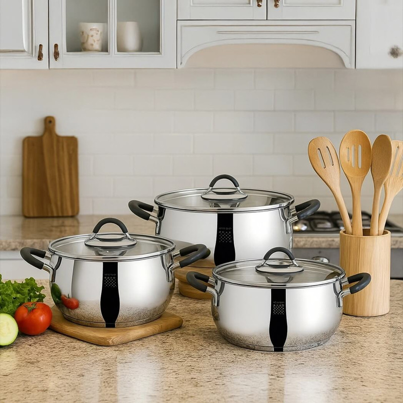 Serenk Modernist Stackable 6-Pc Stainless Steel Cookware