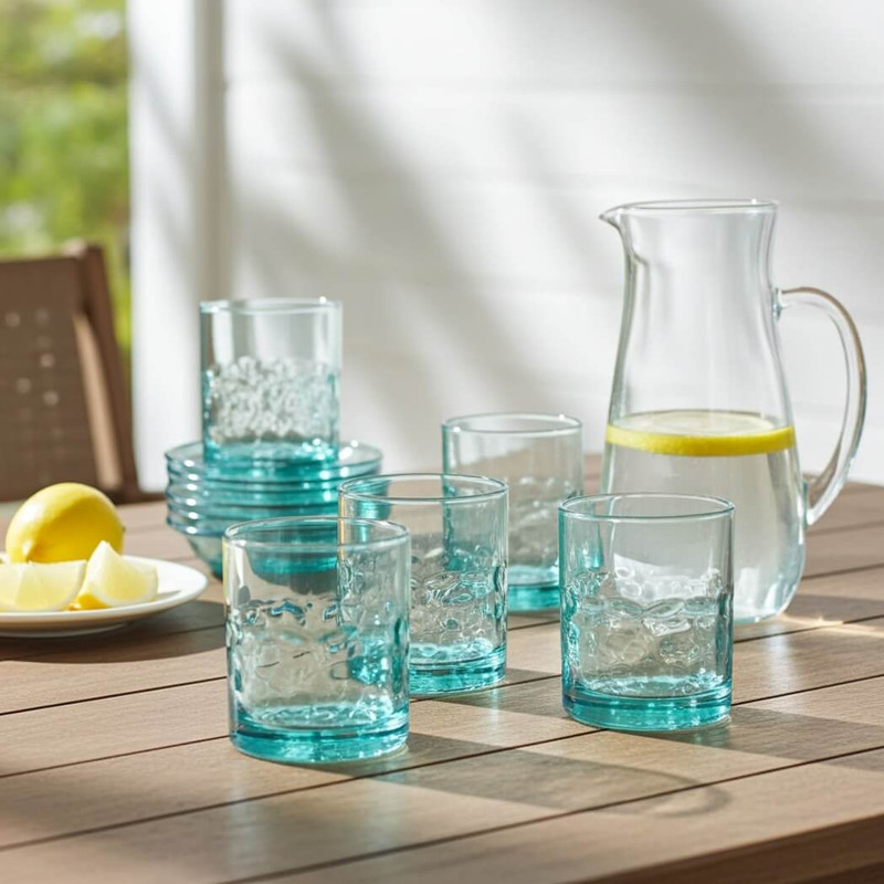 TarHong Cube Acrylic Drinkware, Tumbler/Double Old Fashion, Blue, Set of 6