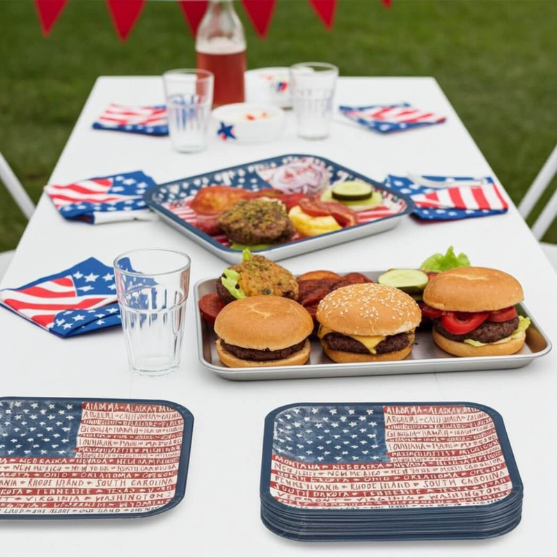 Boston International 7" Square Paper Plates One Flag One Nation