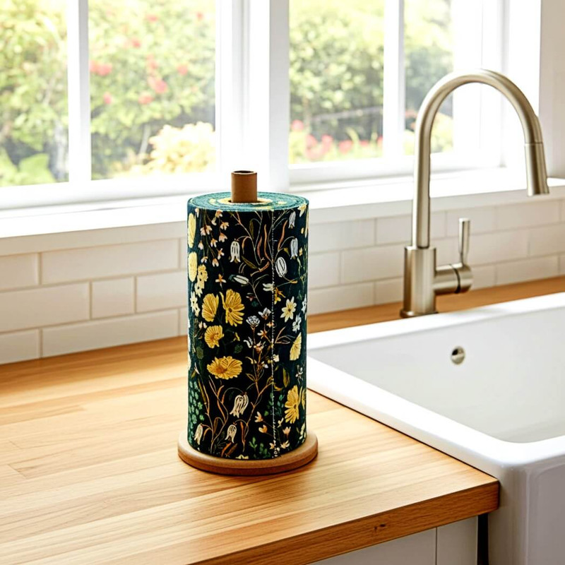 Porter Lee's Reusable Paper Towels, 24 Count, Bluebells & Buttercups on Emerald Green