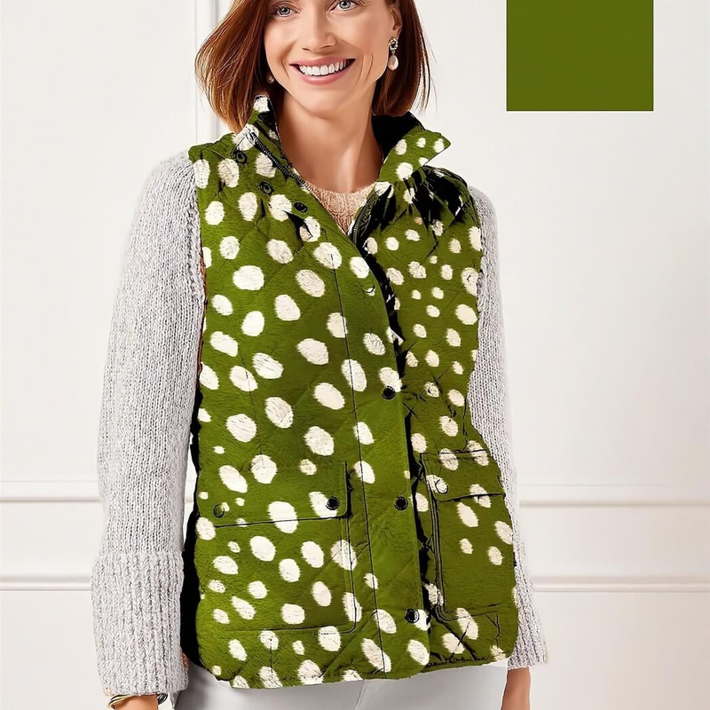 Galleria Quilted  Reversible Vest - Animal Print, Green