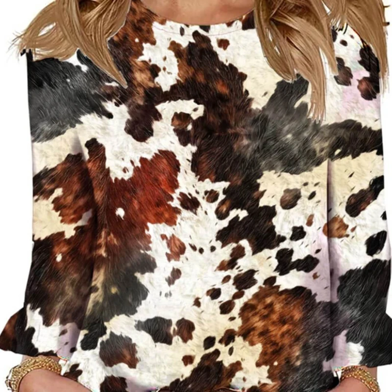 Galleria Round Neck Top - Cow Print