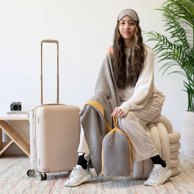 Pink Lemonade Reversible Travel Set, Chevron Stripes,  Yellow/Mellom