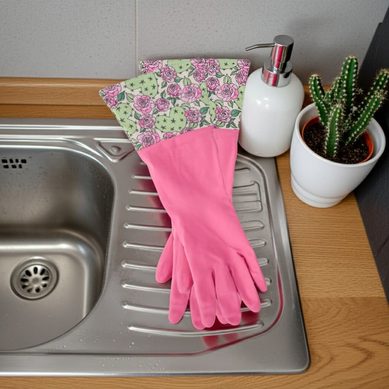 Core Home Cuffed Latex Cleaning & Dishwashing Gloves - Garden - Pink