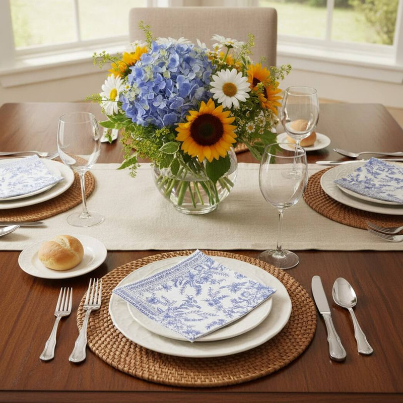 Coterie French Toile Paper Lunch/ Dinner Napkins, 25 Per Pack, Blue & White