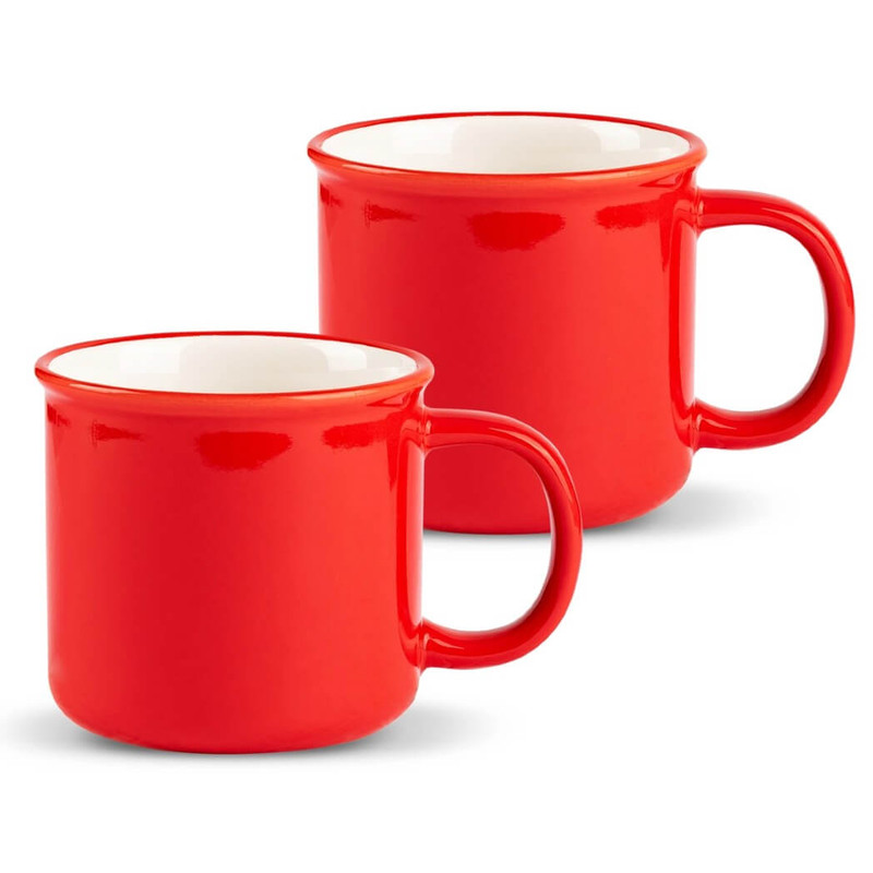 Kook Ceramic Camper Mugs, Set of 2, Red, 14 z
