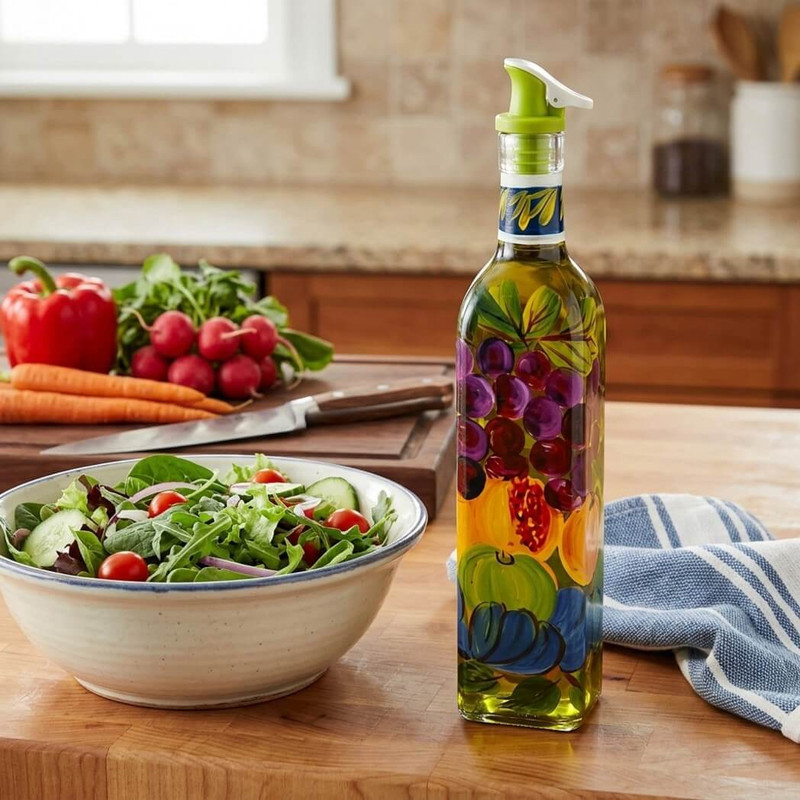 Grant Howard Italian Harvest Hand-Painted Glass Olive Oil Dispenser 16 oz