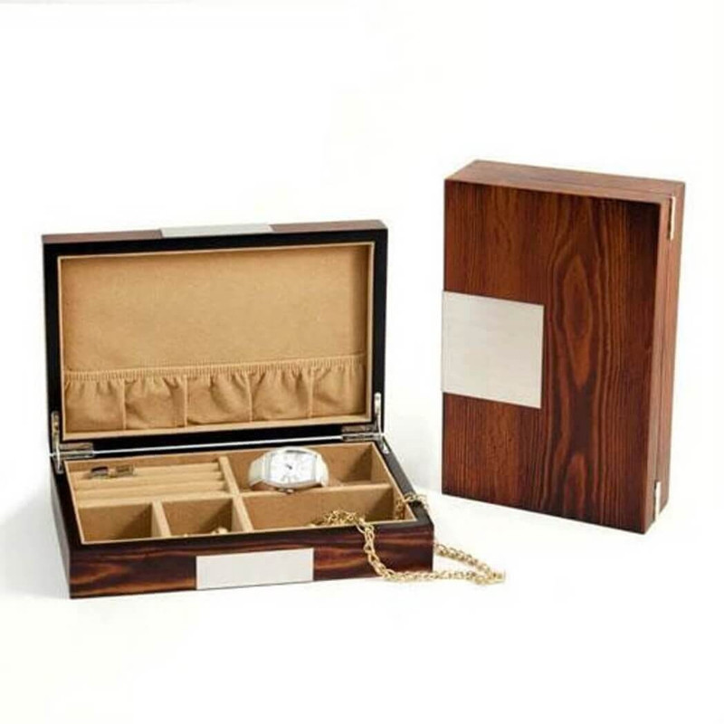 Bey-Berk Lacquered Natural Wood Valet Box with Multi Compartments