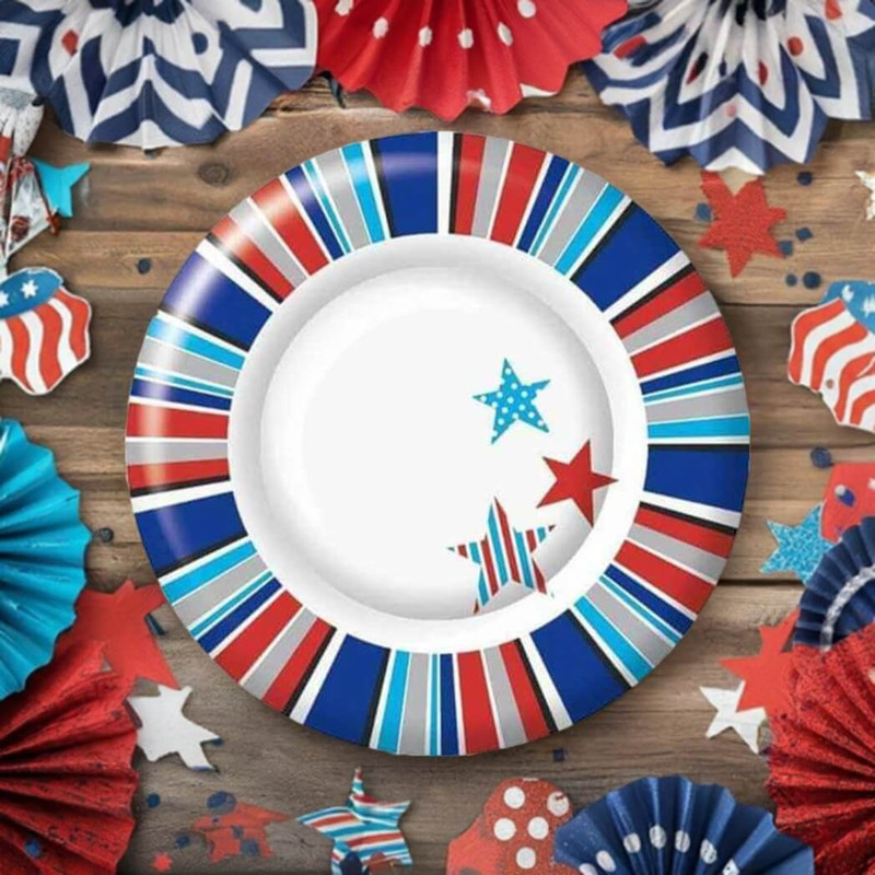 IHR Boston International 8-IN Paper Dessert Plates, Patriotic Picnic Star IHR Boston International 8-IN Paper Dessert Plates, Patriotic Picnic Star