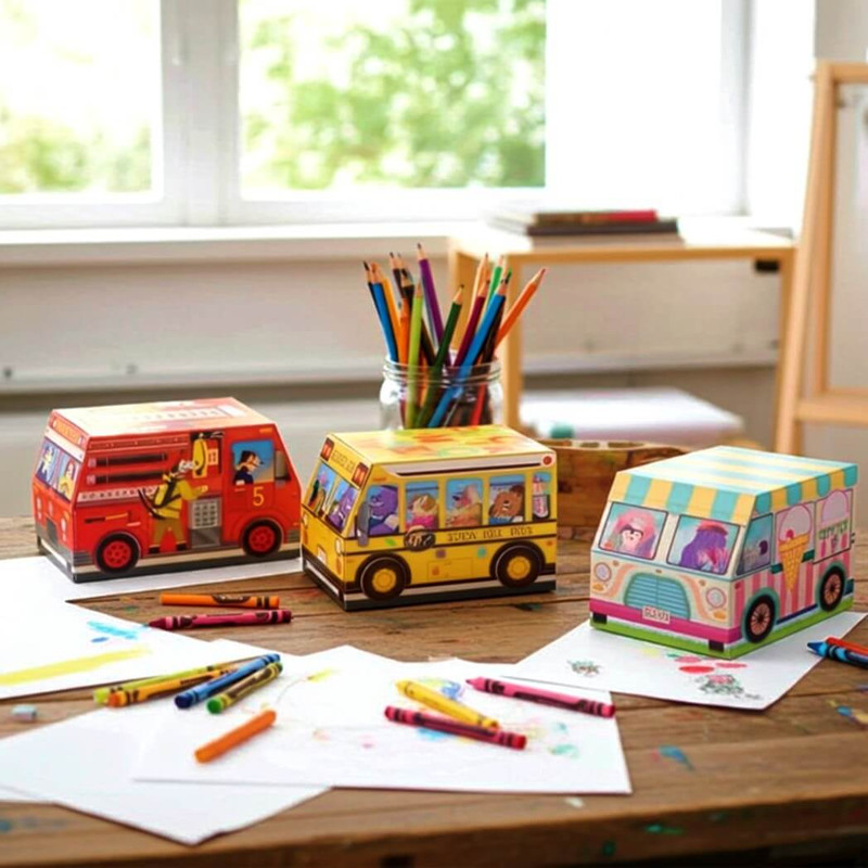 Punch Studio Kids Nesting Boxes, Playful Trucks, Set of 3