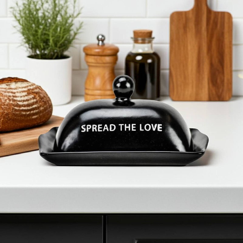 Black Lidded Butter Dish, Spread the Love Black Lidded Butter Dish, Spread the Love