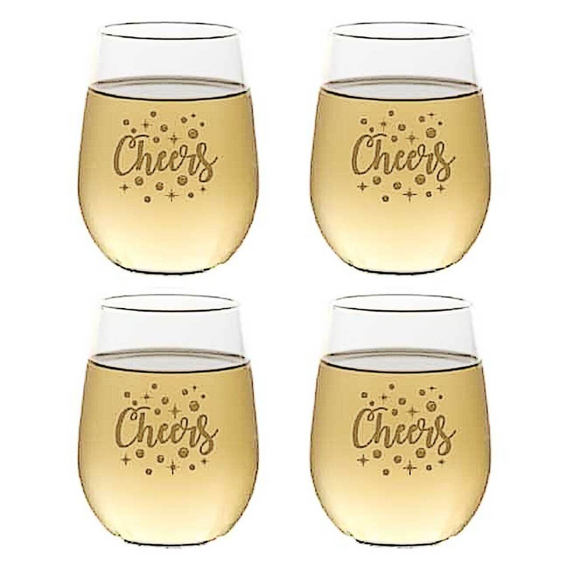 Wine-Oh Cheers Gold Shatterproof Wine Glasses, Set of 4