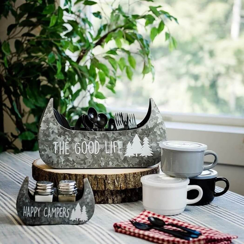 Boston Warehouse Galvanized Metal Flatware Caddy, Canoe