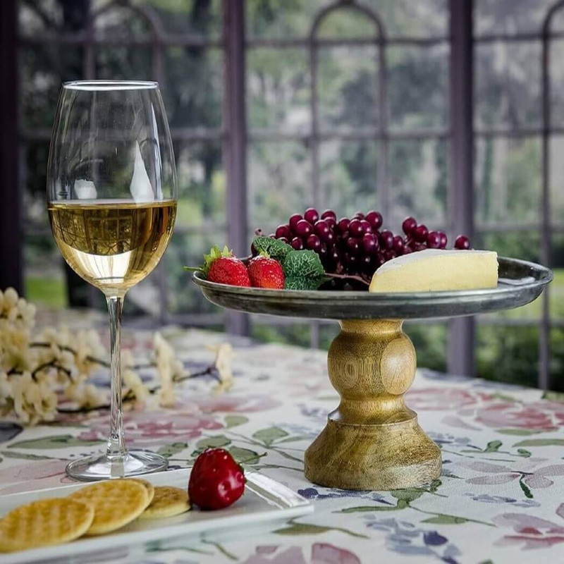 Boston Warehouse 10" Galvanized Cake Stand with Wooden Base Boston Warehouse 10" Galvanized Cake Stand with Wooden Base