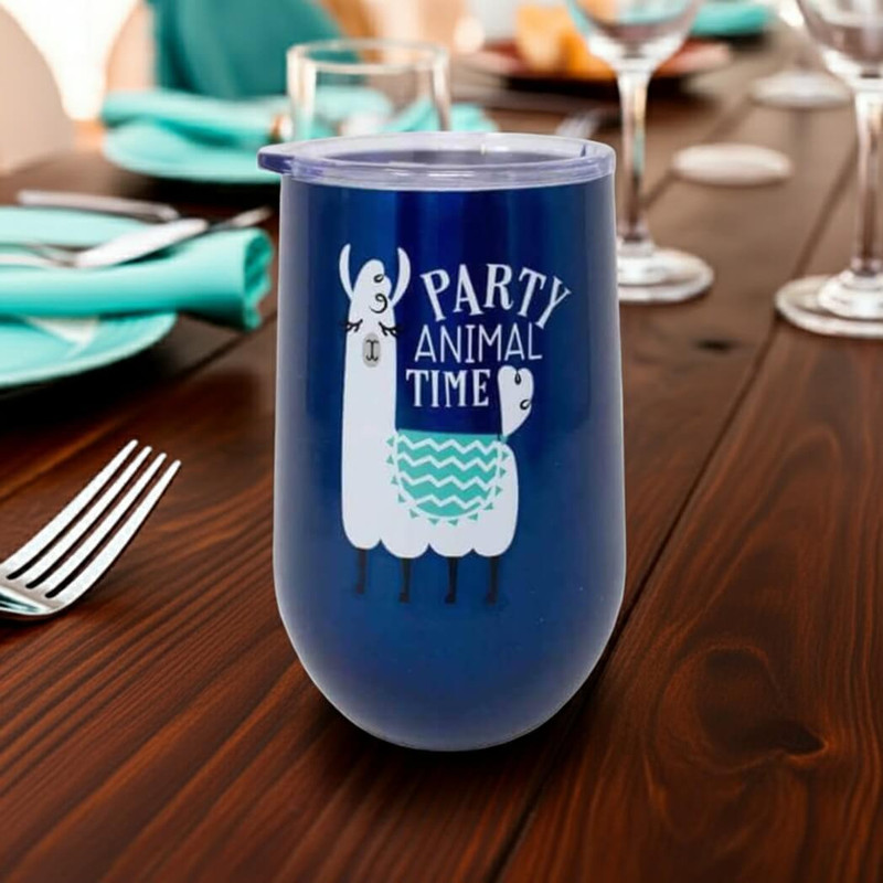 Boston Warehouse Stainless Steel Stemless Wine Goblet, Party Animal