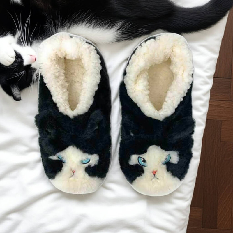 Oooh Geez, Fluffy Animal Women's Slippers, Good Kitty