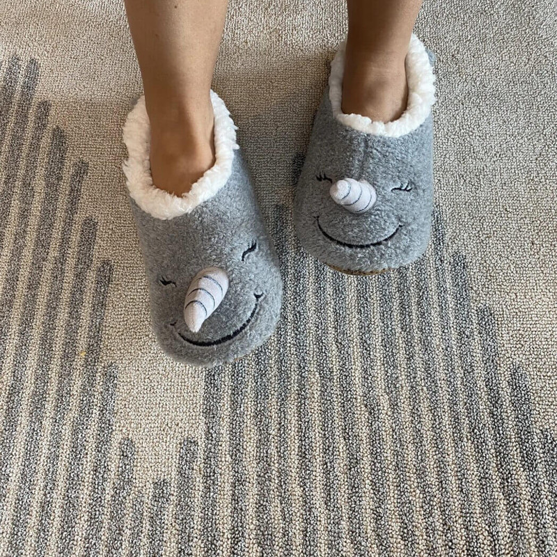 Oooh Geez Fluffy Animal Women's Slippers, Narwhal