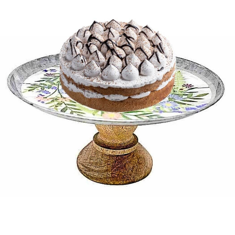 Boston Warehouse 12" Galvanized Cake Stand with Wooden Base, Live Simply