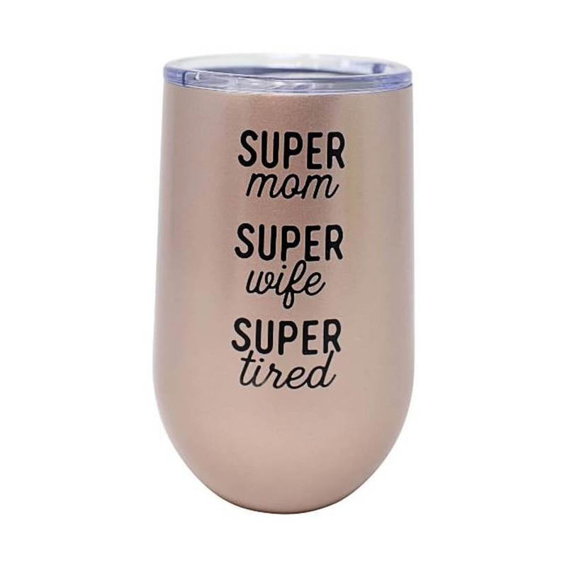 Boston Warehouse Stainless Steel Goblet Tumbler with Lid, Super Mom