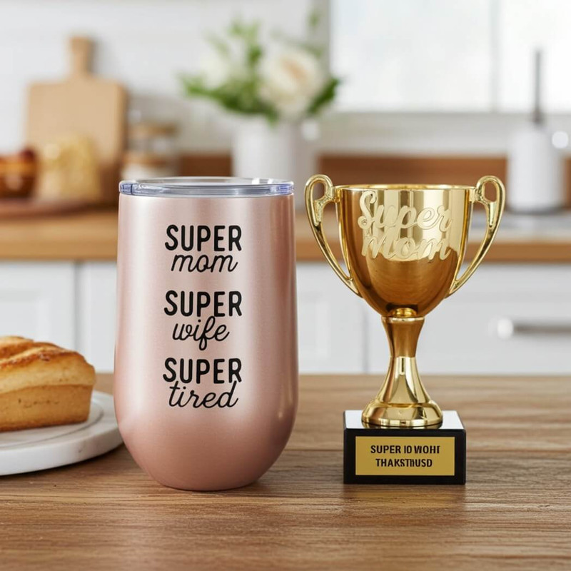 Boston Warehouse Stainless Steel Goblet Tumbler with Lid, Super Mom Boston Warehouse Stainless Steel Goblet Tumbler with Lid, Super Mom