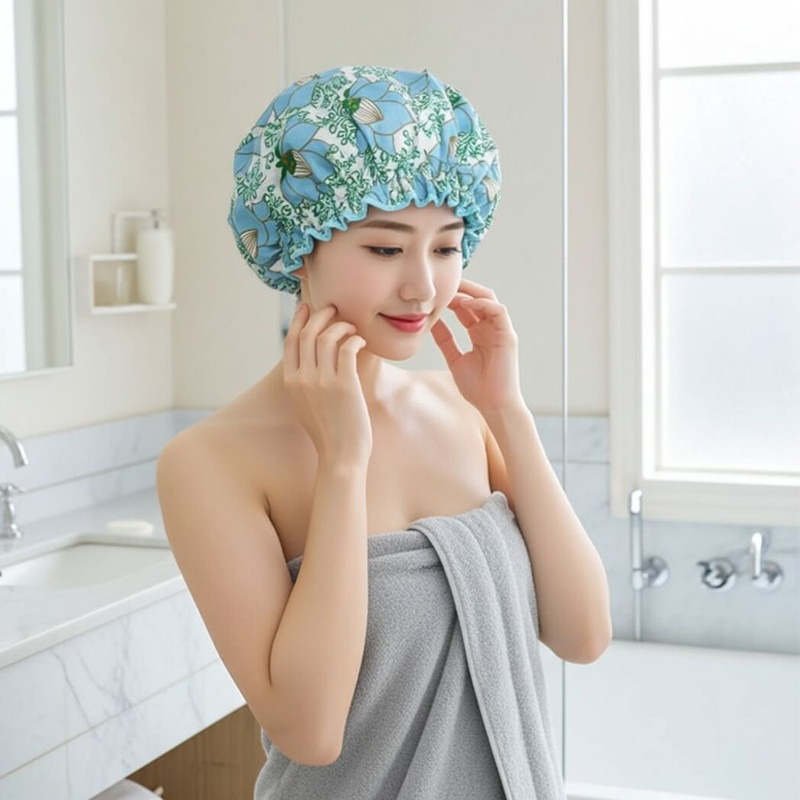 Spa Sister Lotus Print Bouffant Shower Cap