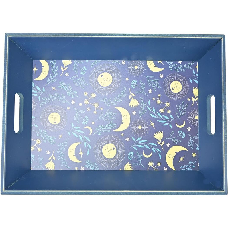 Boston Warehouse 18" Wood Tray with Handles, Sun and Moon