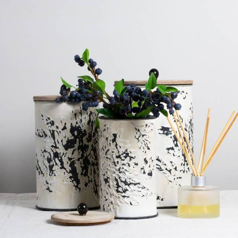 Foreside Home Shibori Flower Nested Decorative Canisters, Set of 3 Foreside Home Shibori Flower Nested Decorative Canisters, Set of 3