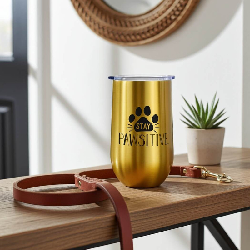 Boston Warehouse 16 Oz Stainless Tumbler with Lid, Pawsitive Paw Boston Warehouse 16 Oz Stainless Tumbler with Lid, Pawsitive Paw