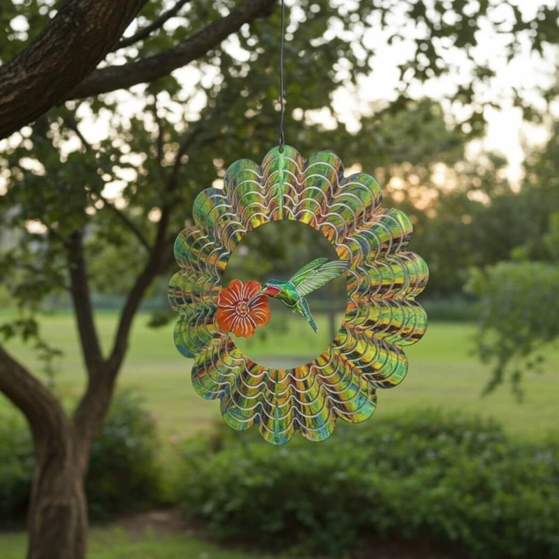 Next Innovations Kaleidoscope Hummingbird Green Wind Spinner