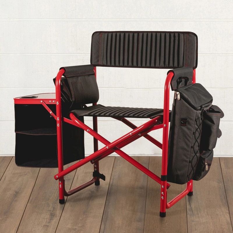 Picnic Time Oniva Fusion Backpack Chair with Cooler, Dark Gray and Red