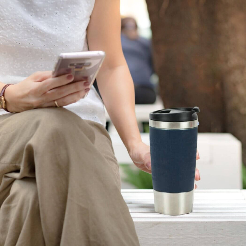 Cantini 17 Oz. Stainless Steel Silicone Grip Travel Mug, Navy Cantini 17 Oz. Stainless Steel Silicone Grip Travel Mug, Navy