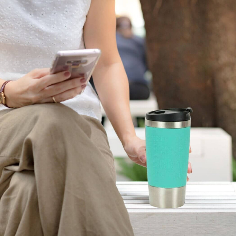 Cantini 17 Oz. Stainless Steel Silicone Grip Travel Mug, Turquoise Cantini 17 Oz. Stainless Steel Silicone Grip Travel Mug, Turquoise