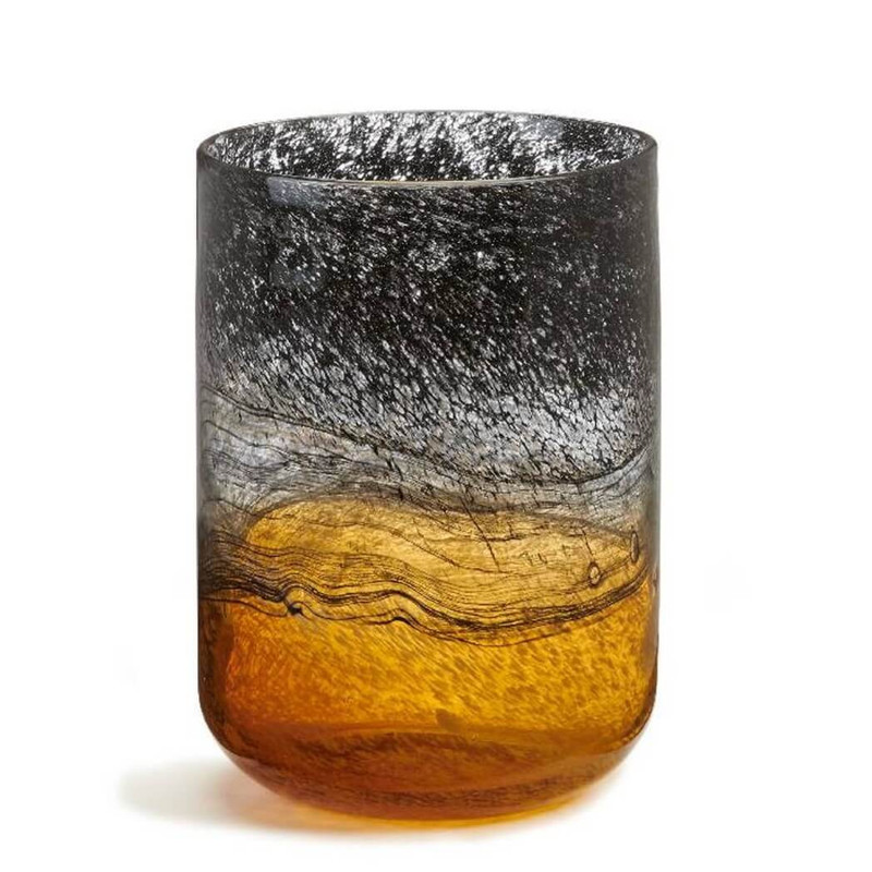 Gift Craft Decorative Black & Amber Glass Vase 