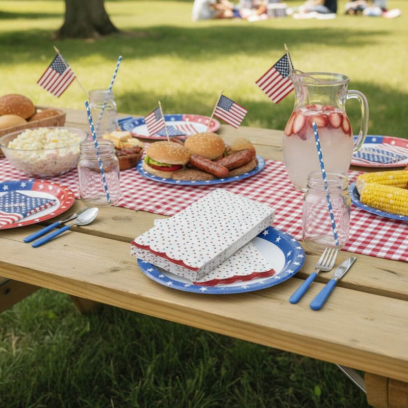 Roobee Red White & Blue Stars Guest Towels/Dinner Napkins