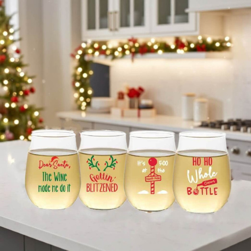 Wine-Oh Blitzened Shatterproof 16-Ounce Stemless Wine Glasses, Set of 4