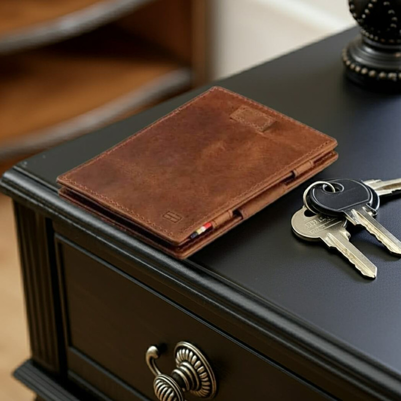 Garzini Brushed Cavare RFID Magic Wallet Card Sleeve, Brushed Brown