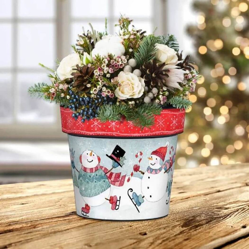 Studio M Snowman Skaters 6" Art Pot