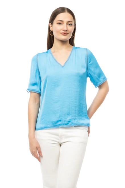 V NECK BLOUSE WITH TRIM INSERTS