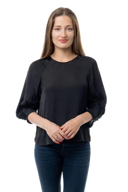 ROUND NECK SATIN BLOUSE WITH 3/4 SLEEVE
